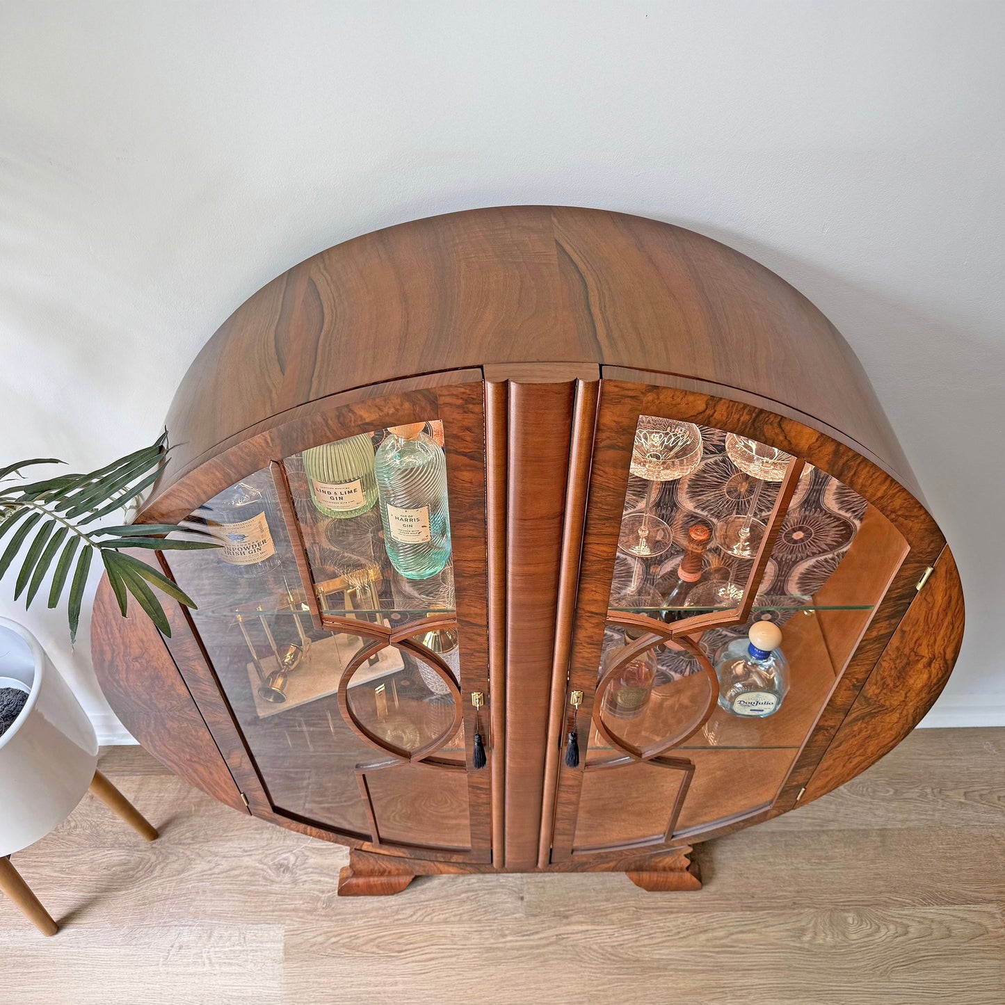 Rare Art Deco 1930s Walnut Round Circular Cocktail Drinks Cabinet - Anna Hayman 'Bibana'