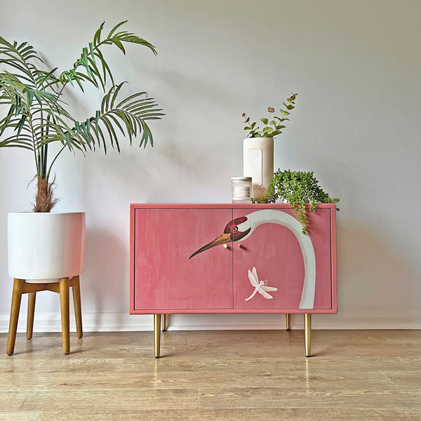 Gucci Pink Herons Vintage Mid-Century G Plan Fresco Small Sideboard Vinyl Cabinet TV Stand - *MADE TO ORDER*