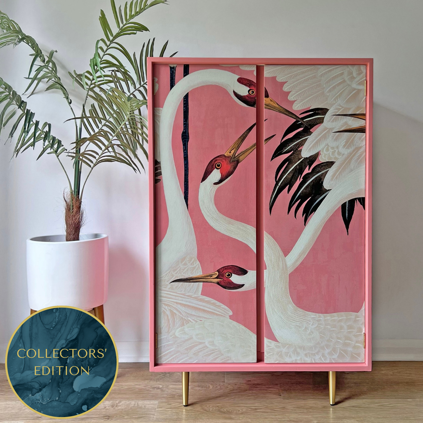 Vintage Harrods Stag C Range Large Drinks Cocktail Cabinet Bar - Pink Gucci Herons - ‘Volare’