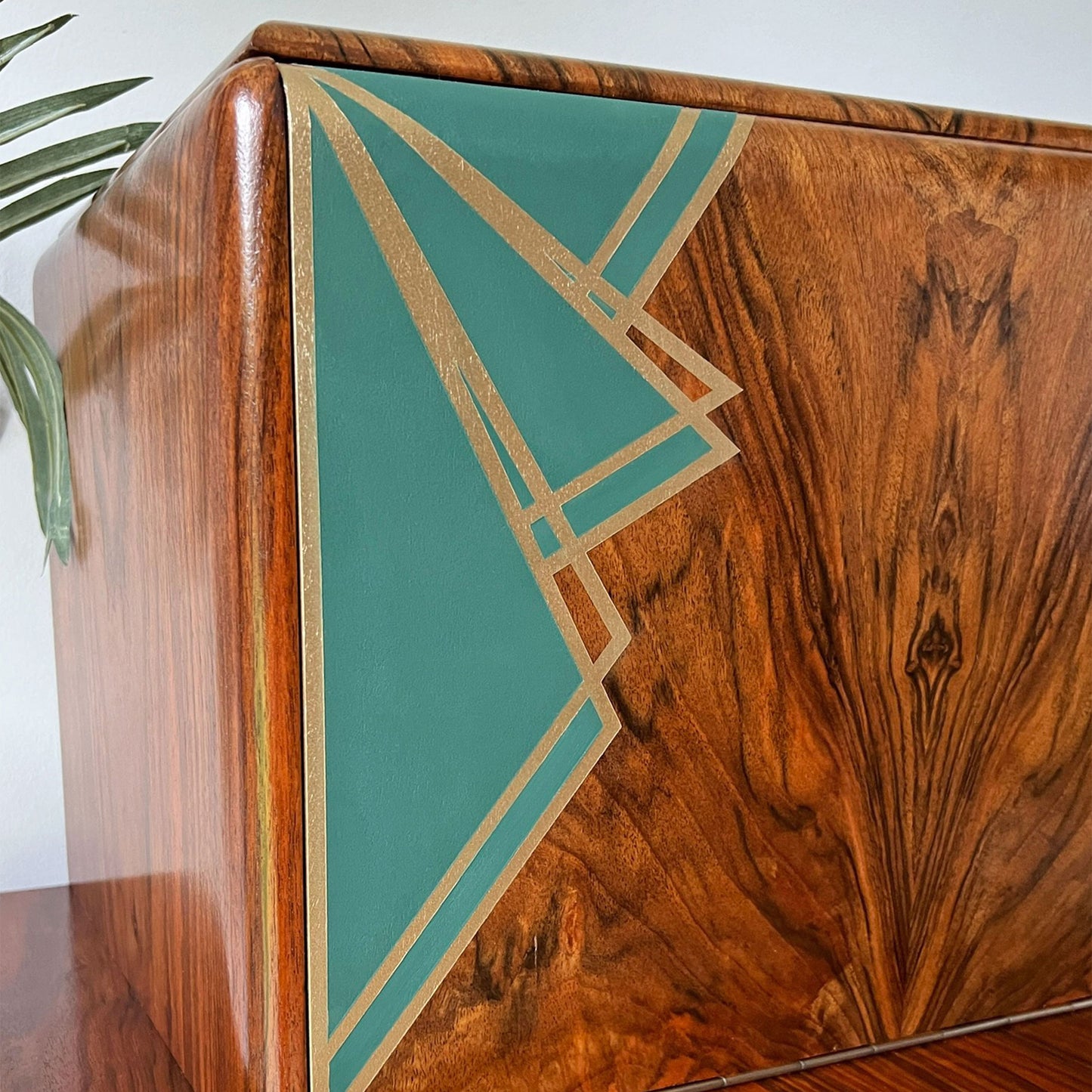 Large Vintage Walnut 1920s Art Deco Cocktail Cabinet - Bespoke Hand-Painted Design - *MADE TO ORDER*