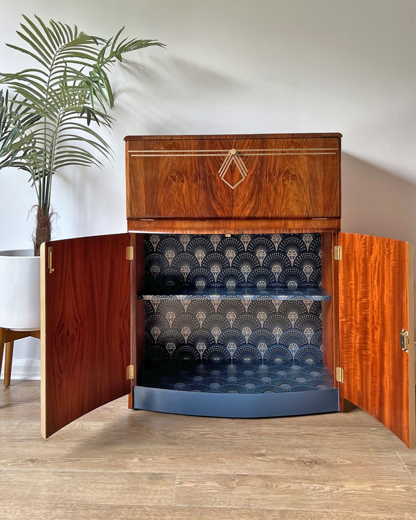 Vintage Walnut 1920s Art Deco Cocktail Cabinet - Bespoke Hand-Painted Design - *MADE TO ORDER*