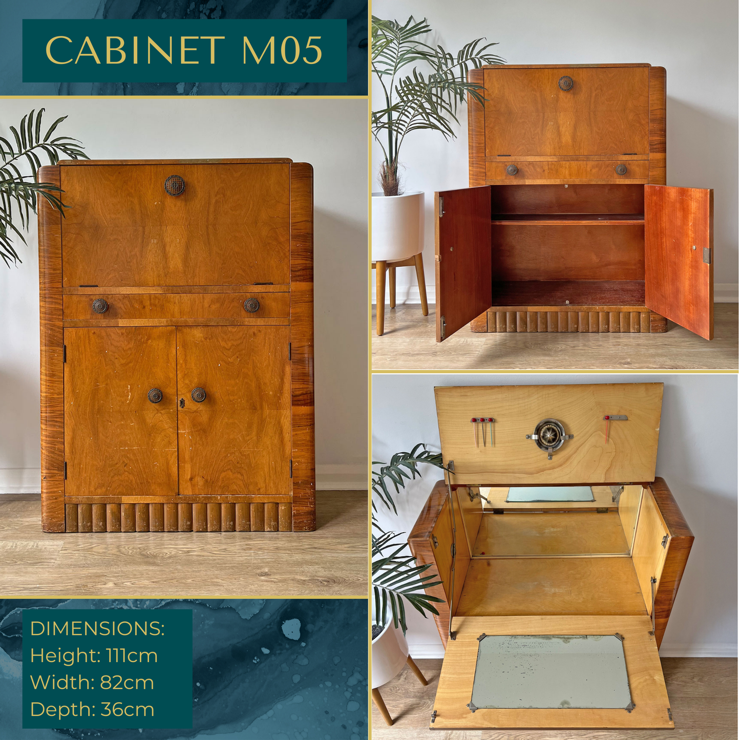 Luxury Art Deco Walnut Cocktail Cabinet – Bespoke Commission Deposit