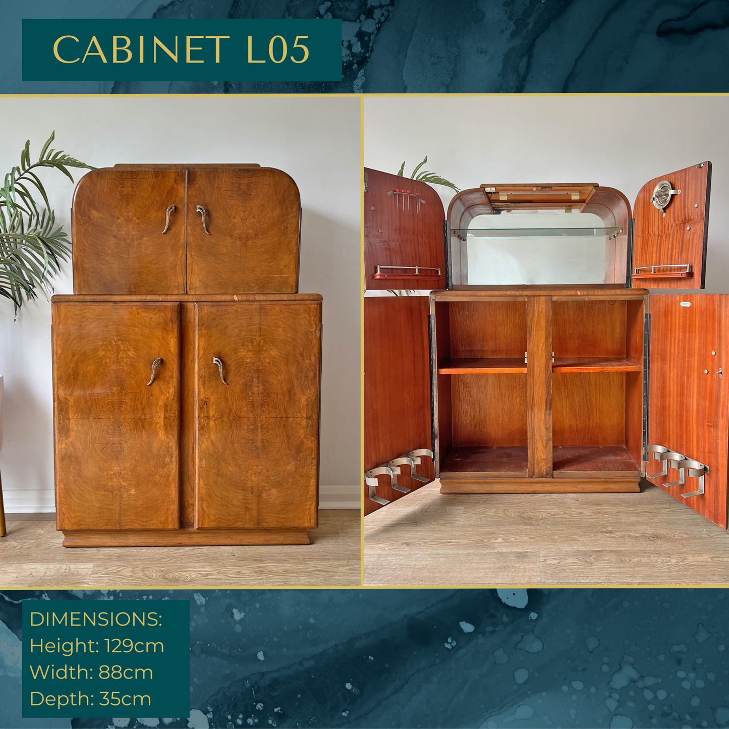 Luxury Art Deco Walnut Cocktail Cabinet – Bespoke Commission Deposit