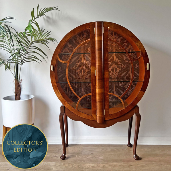 Rare Art Deco 1930s Walnut Round Circular Cocktail Drinks Cabinet - ‘The Orb’