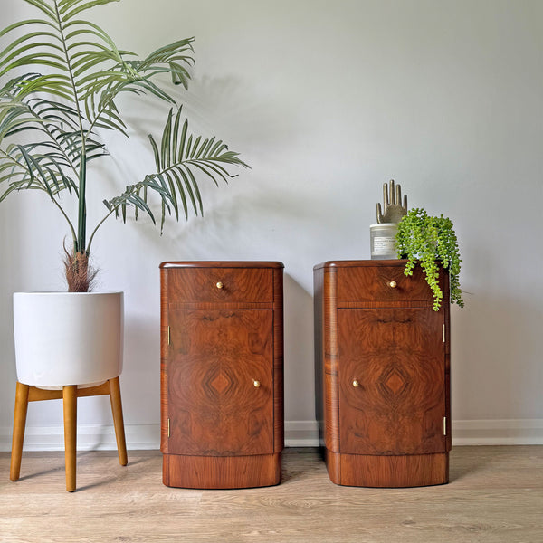 Pair of Art Deco Burr Walnut Bedsides Cabinets / Nightstands