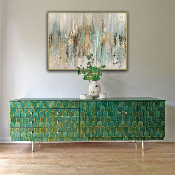 Vintage Bethan Gray Green & Gold 6ft Large Sideboard TV Unit Media Console - *MADE TO ORDER*