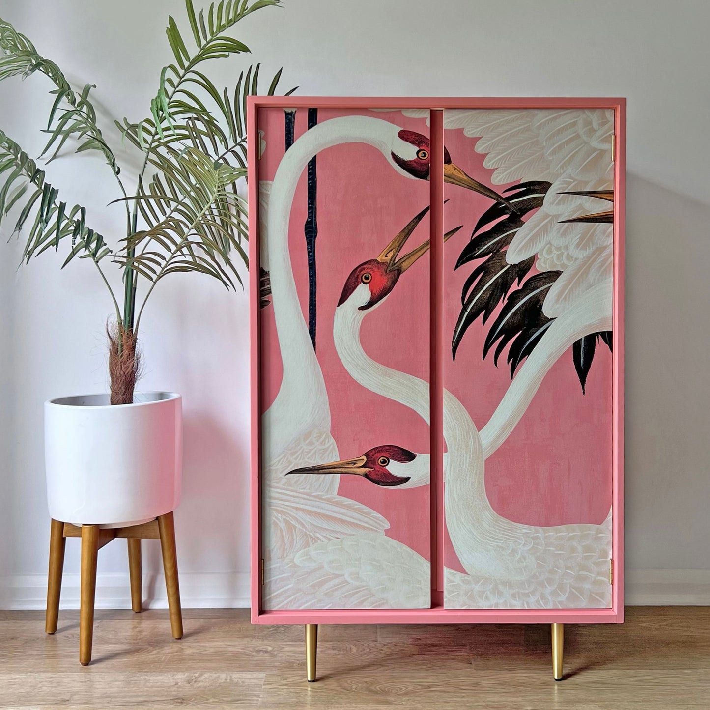 Vintage Harrods Stag C Range Large Drinks Cocktail Cabinet Bar - Pink Gucci Herons - ‘Volare’