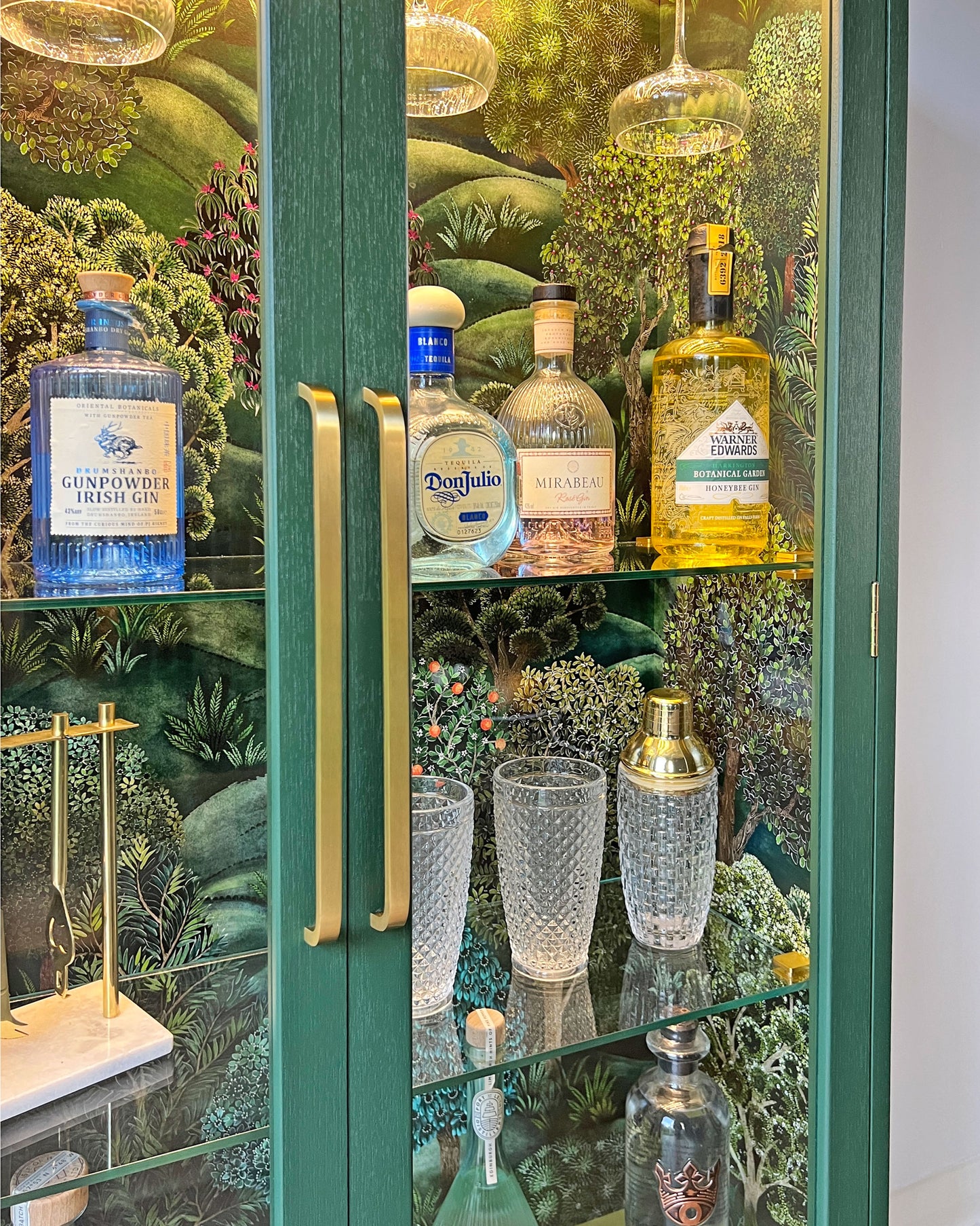 Green G Plan Modern Glass Display Drinks Cocktail Cabinet - Cole & Son Forest - *MADE TO ORDER*