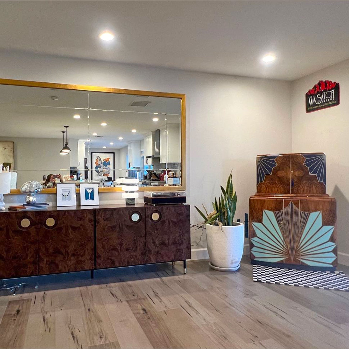 Large Vintage Walnut 1920s Art Deco Cocktail Cabinet - Bespoke Hand-Painted Design - *MADE TO ORDER*