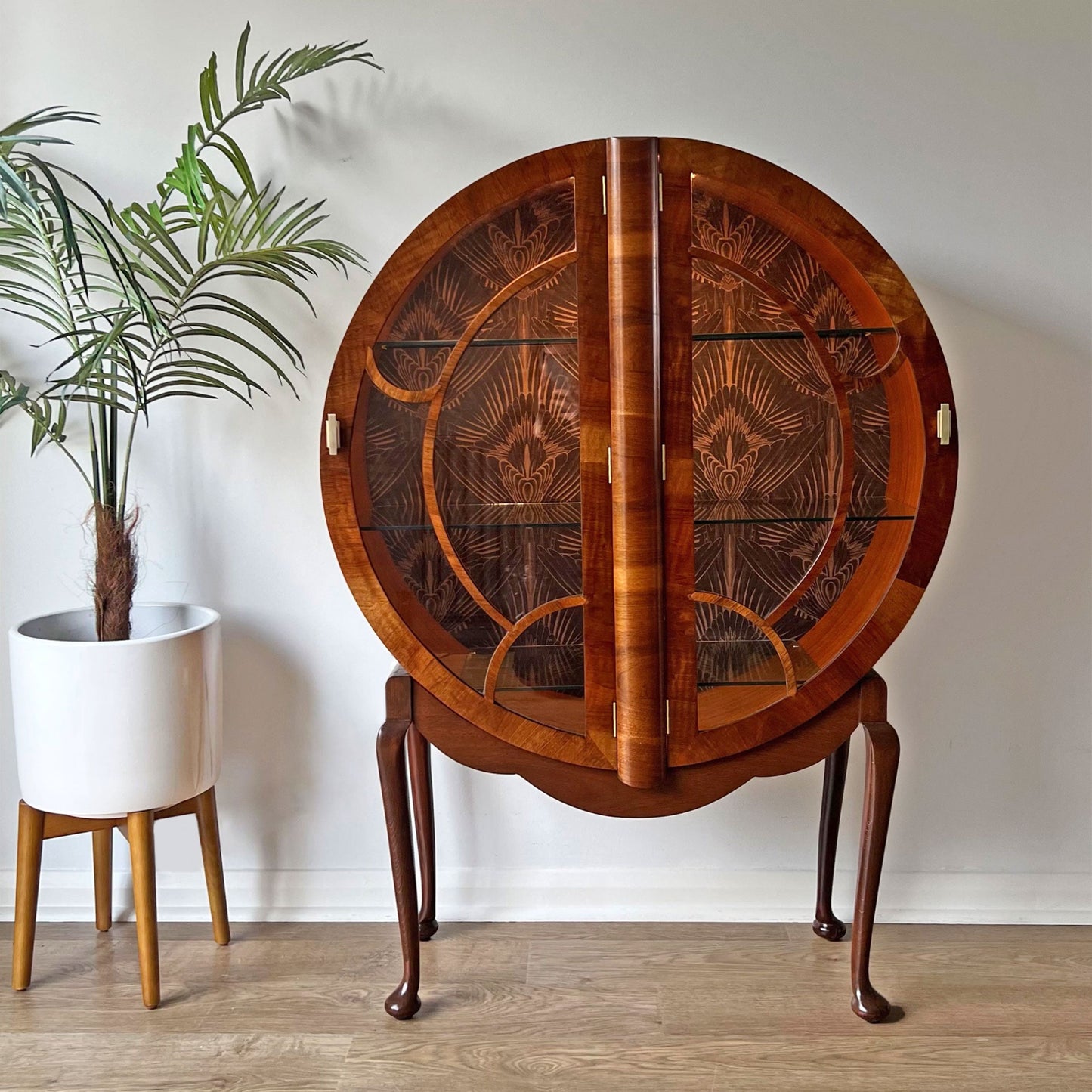 Rare Art Deco 1930s Walnut Round Circular Cocktail Drinks Cabinet - ‘The Orb’