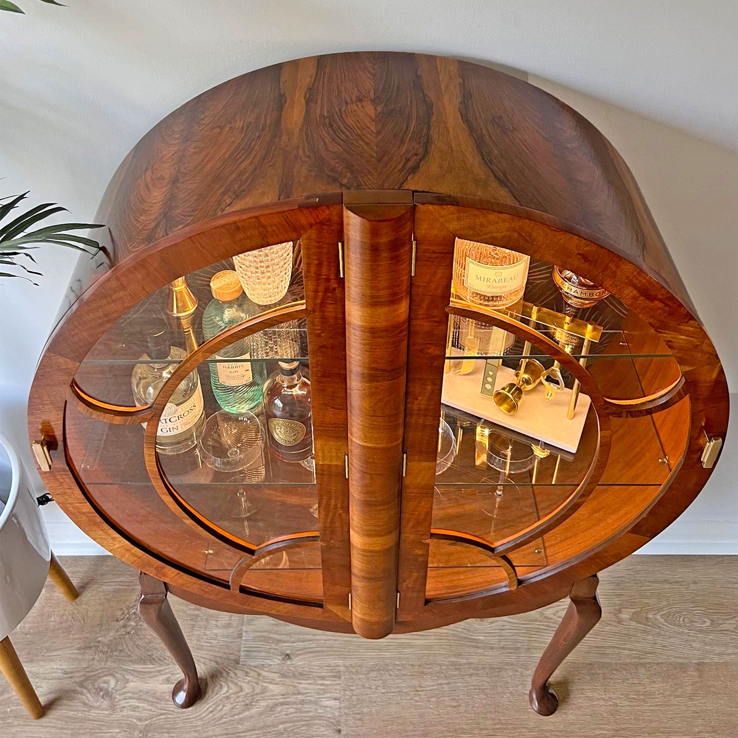 Rare Art Deco 1930s Walnut Round Circular Cocktail Drinks Cabinet - ‘The Orb’