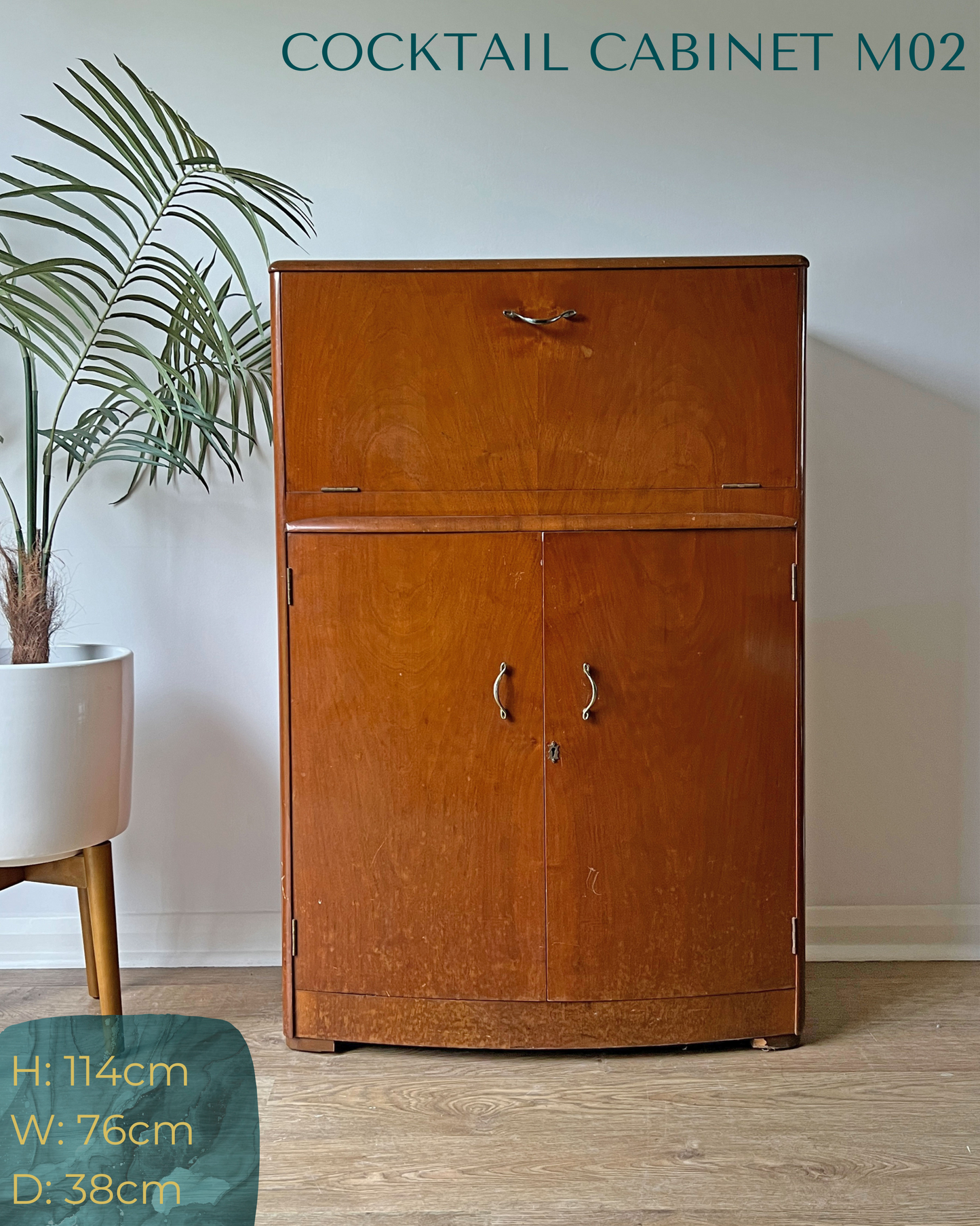 Vintage Walnut 1920s Art Deco Cocktail Cabinet - Bespoke Pink & Blue Hand-Painted Design - *MADE TO ORDER*