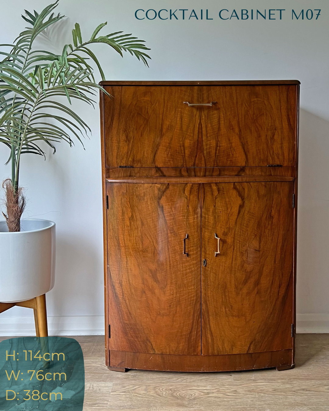 Vintage Walnut 1920s Art Deco Cocktail Cabinet - Bespoke Pink & Blue Hand-Painted Design - *MADE TO ORDER*