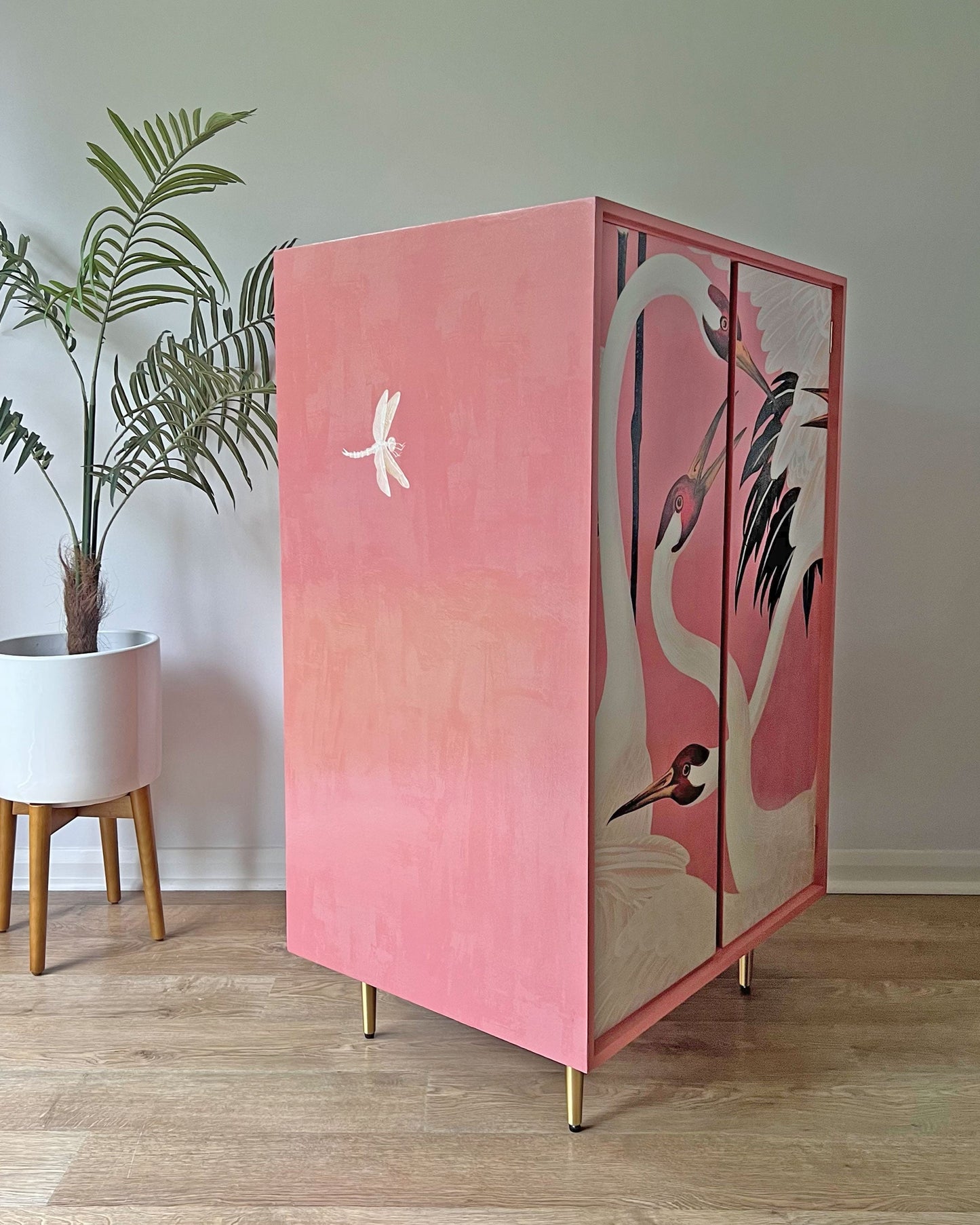 Vintage Harrods Stag C Range Large Drinks Cocktail Cabinet Bar - Pink Gucci Herons - ‘Volare’