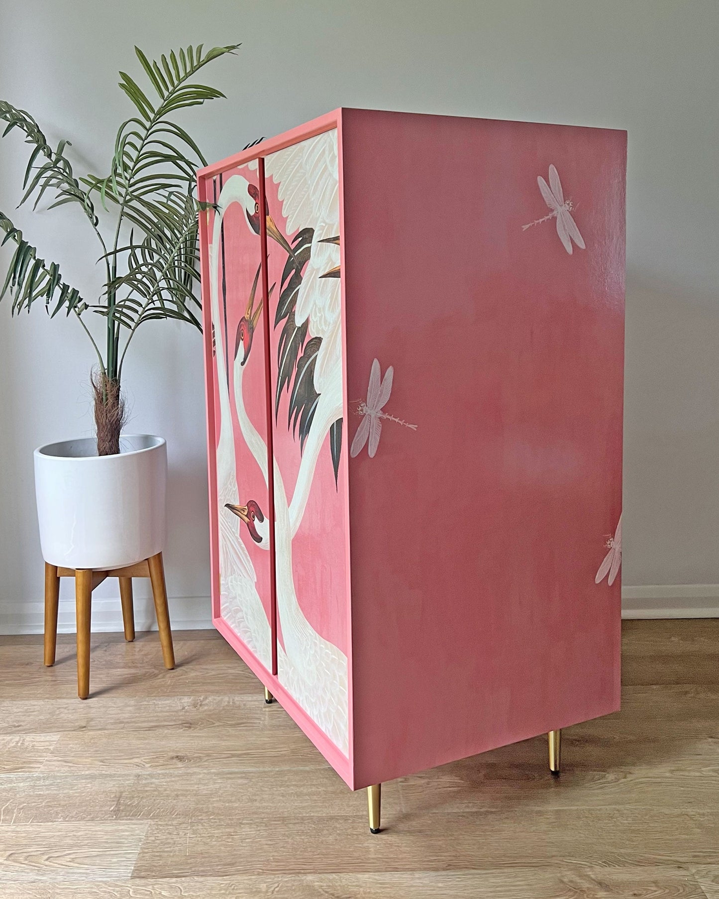 Vintage Harrods Stag C Range Large Drinks Cocktail Cabinet Bar - Pink Gucci Herons - ‘Volare’