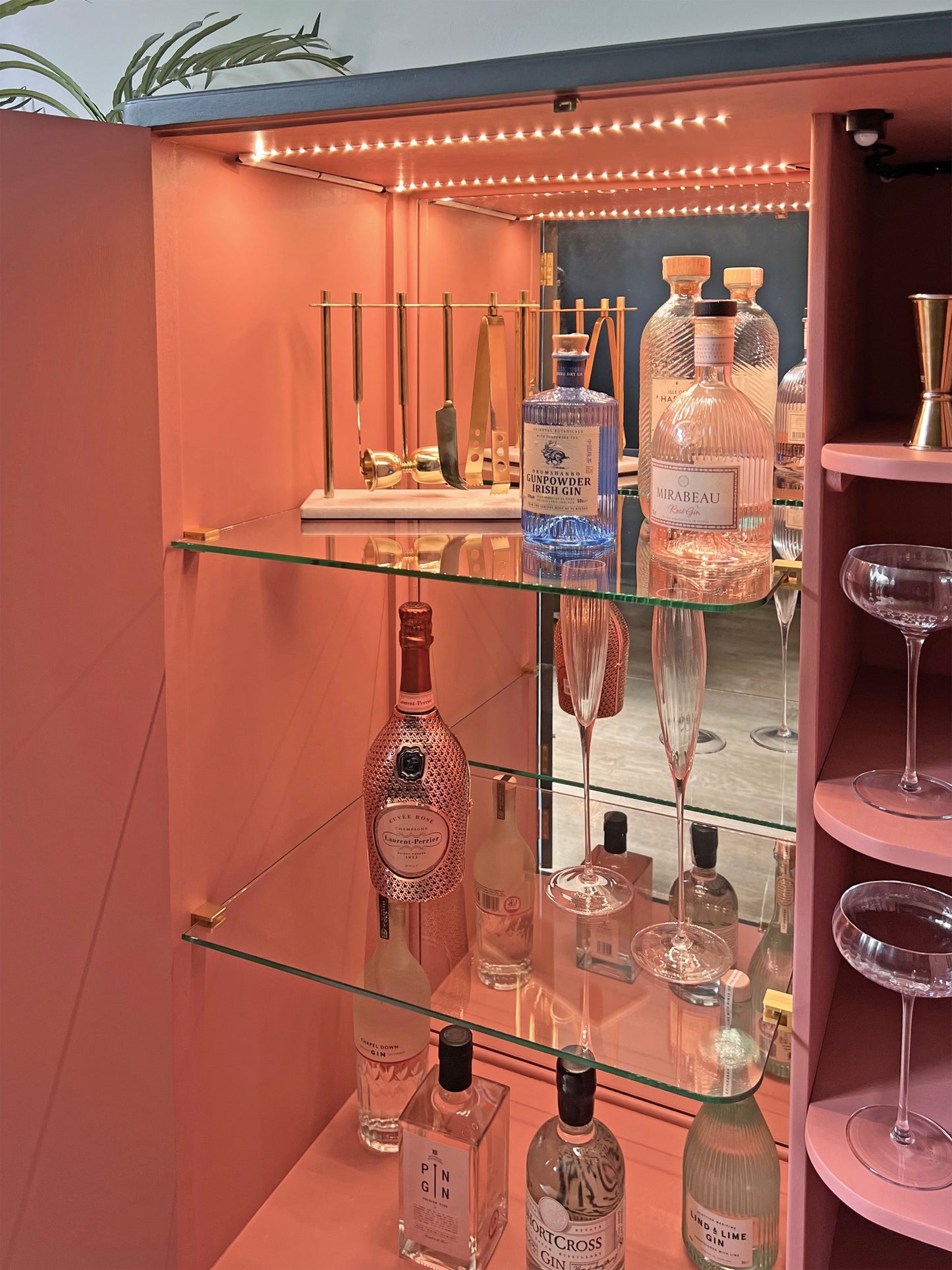 Vintage Large Blue Drinks Cocktail Cabinet Bar - Chinoiserie Cherry Blossoms - ‘Hanami’