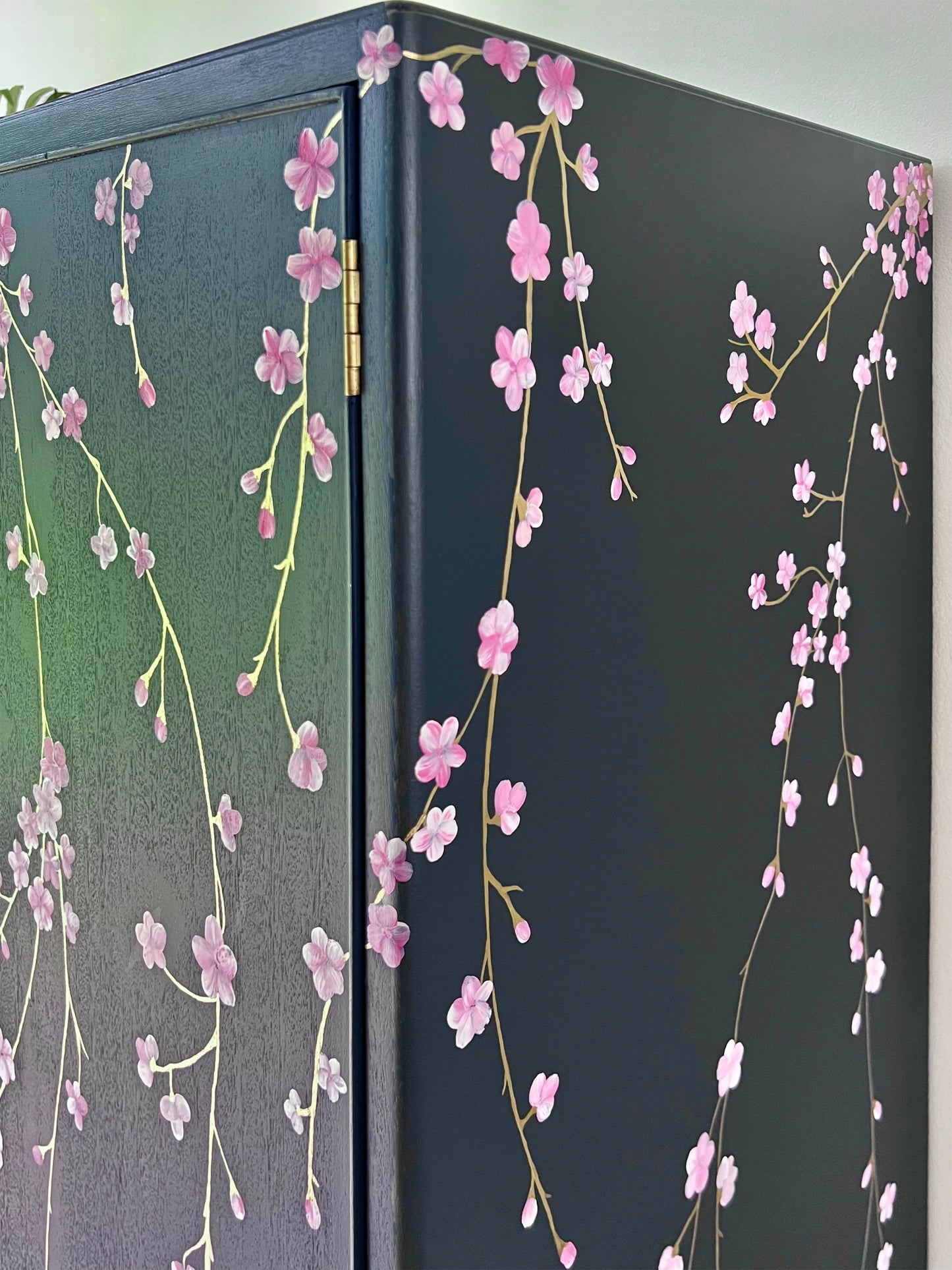 Vintage Large Blue Drinks Cocktail Cabinet Bar - Chinoiserie Cherry Blossoms - ‘Hanami’
