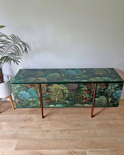 Vintage Mid-Century Teak & Green Sideboard TV Stand - Cole & Son Forest