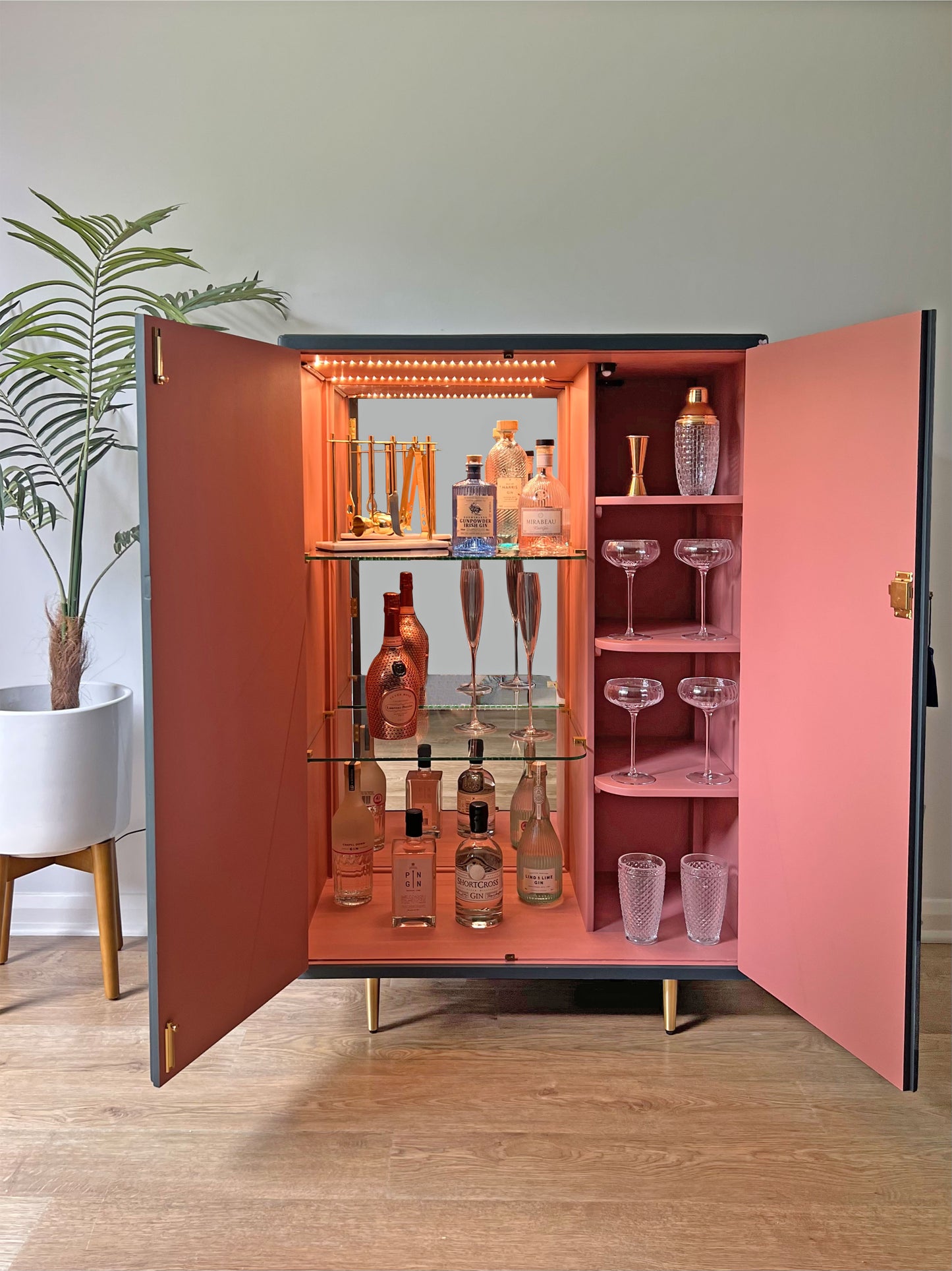 Vintage Large Blue Drinks Cocktail Cabinet Bar - Chinoiserie Cherry Blossoms - ‘Hanami’