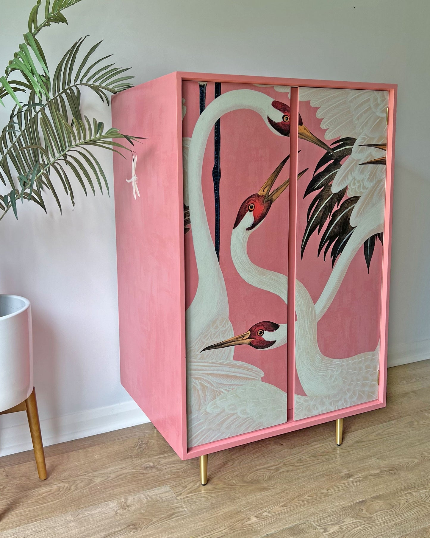 Vintage Harrods Stag C Range Large Drinks Cocktail Cabinet Bar - Pink Gucci Herons - ‘Volare’
