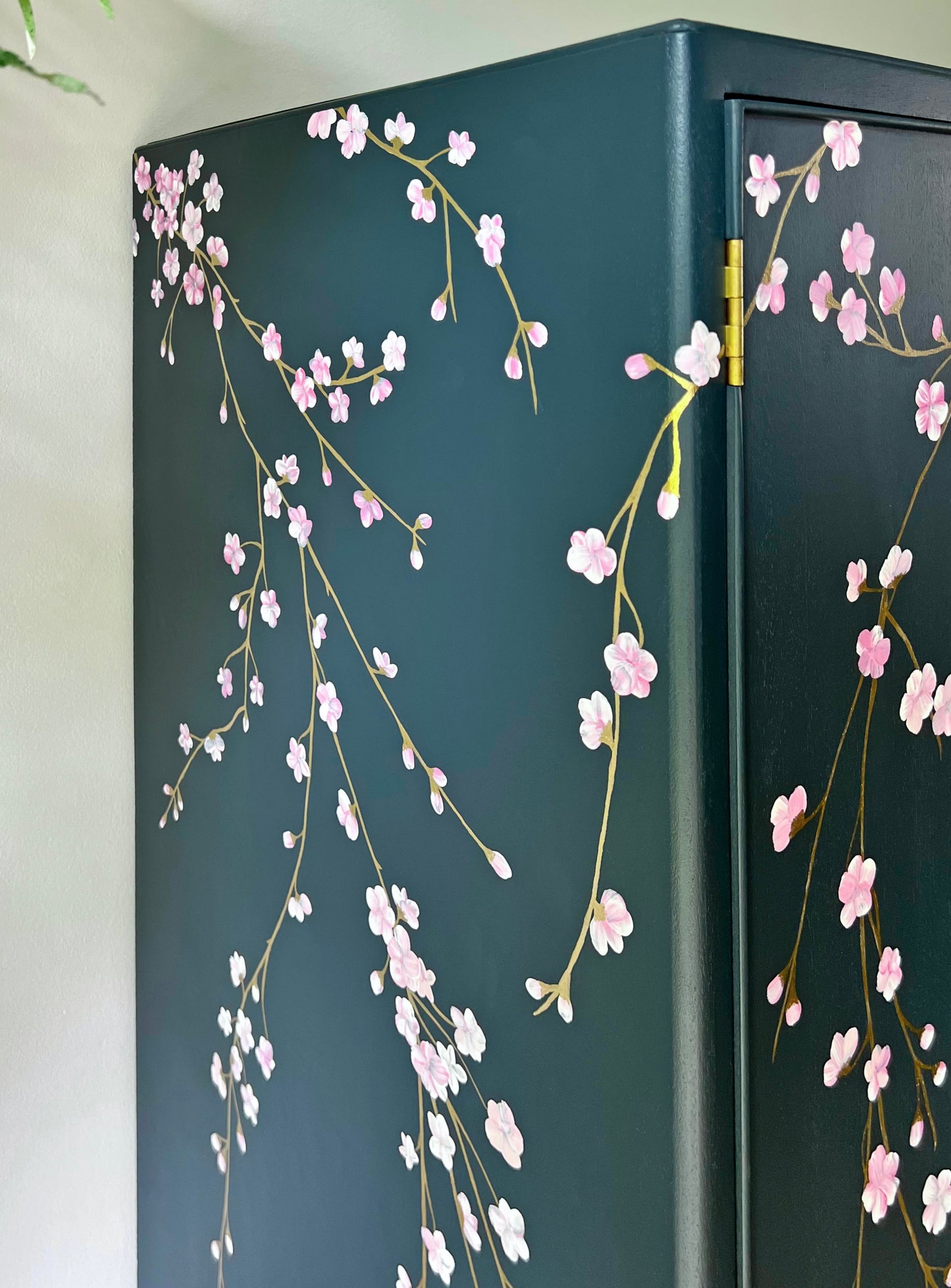 Vintage Large Blue Drinks Cocktail Cabinet Bar - Chinoiserie Cherry Blossoms - ‘Hanami’