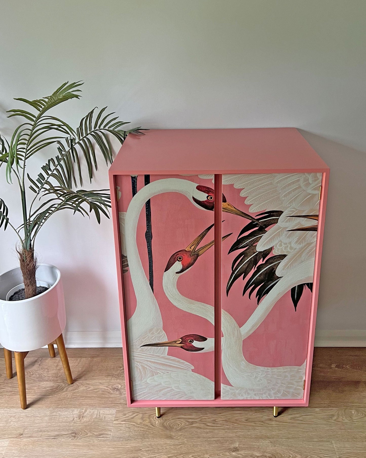 Vintage Harrods Stag C Range Large Drinks Cocktail Cabinet Bar - Pink Gucci Herons - ‘Volare’