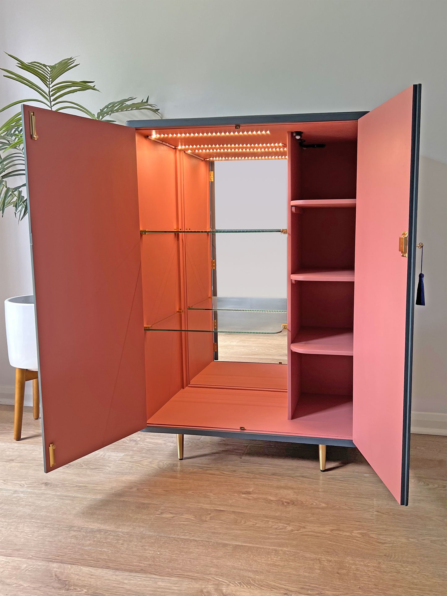 Vintage Large Blue Drinks Cocktail Cabinet Bar - Chinoiserie Cherry Blossoms - ‘Hanami’