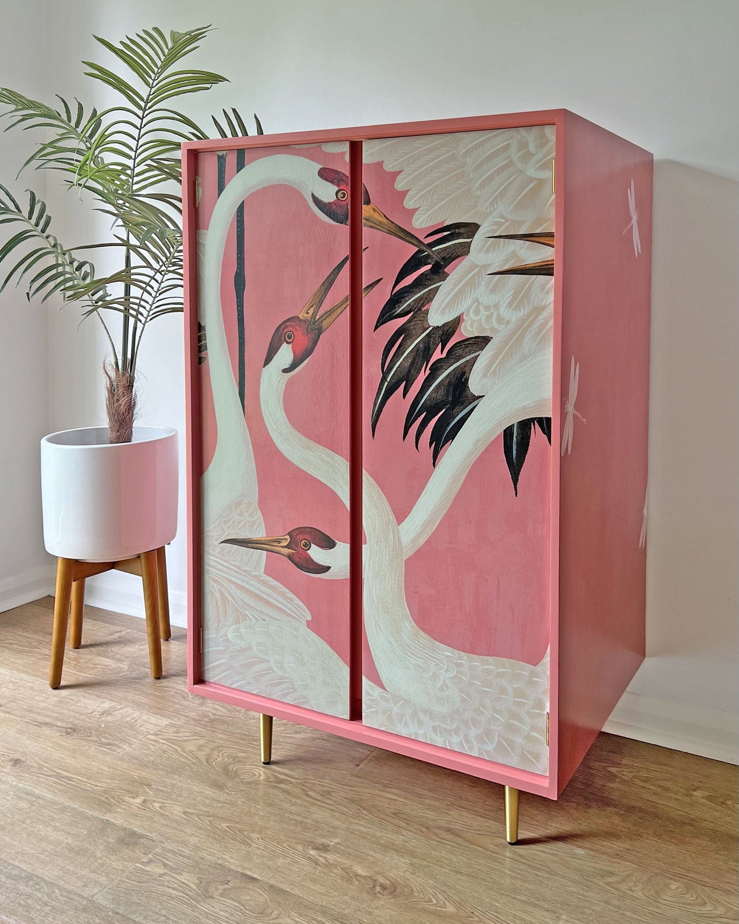 Vintage Harrods Stag C Range Large Drinks Cocktail Cabinet Bar - Pink Gucci Herons - ‘Volare’