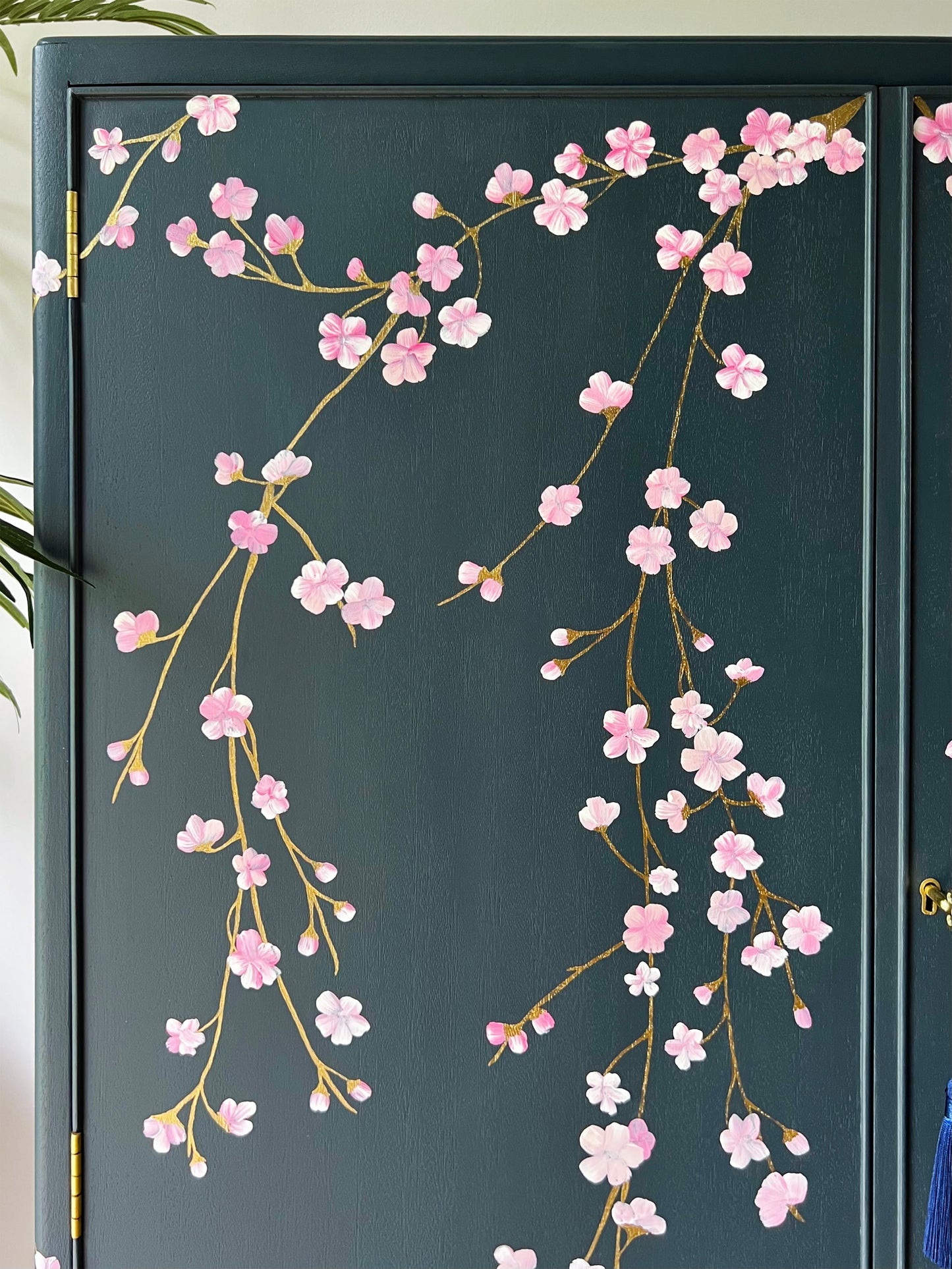 Vintage Large Blue Drinks Cocktail Cabinet Bar - Chinoiserie Cherry Blossoms - ‘Hanami’
