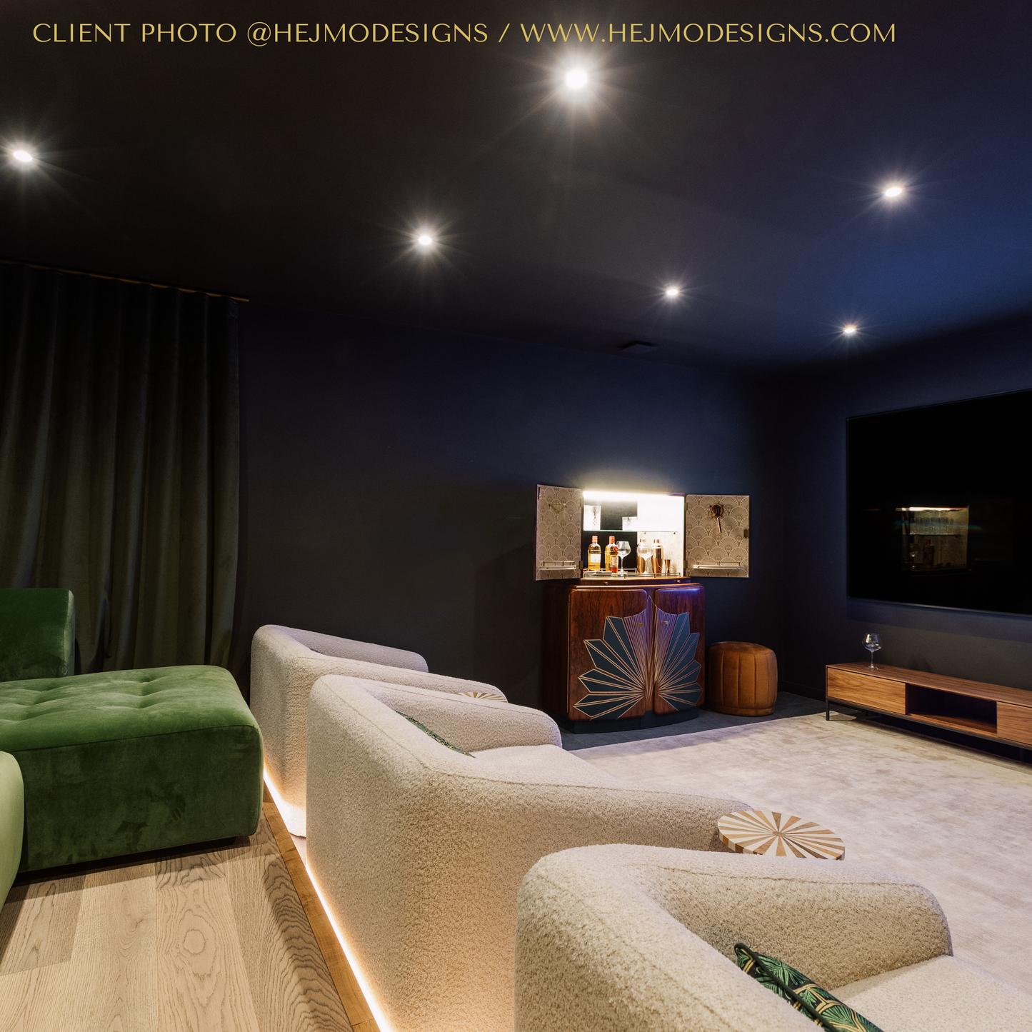 Large Vintage Walnut 1920s Art Deco Cocktail Cabinet - Red & Green Bespoke Hand-Painted Design - *MADE TO ORDER*