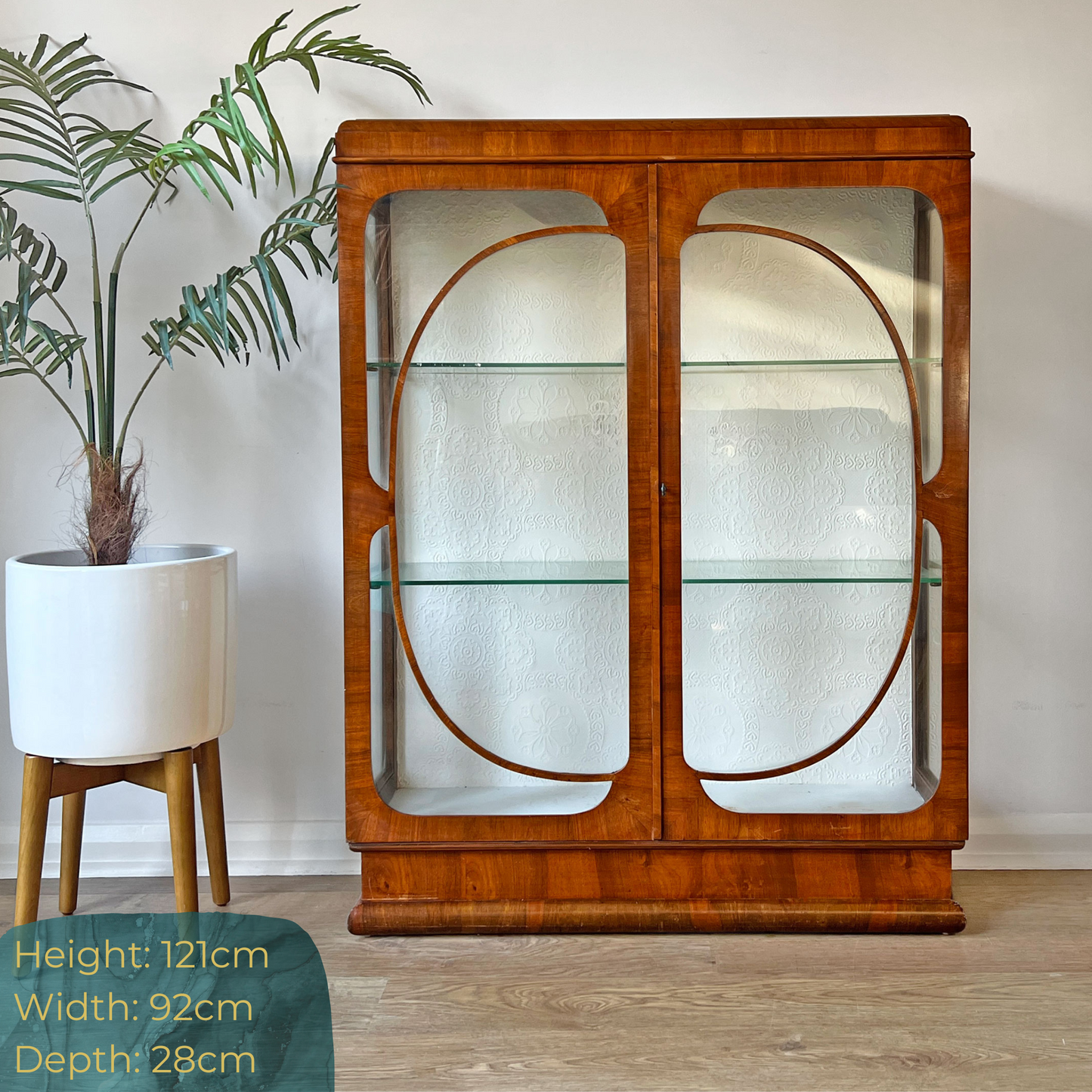 Vintage Art Deco Walnut Glazed Display Drinks Cabinet with Luxurious Velvet Interior - *MADE TO ORDER*