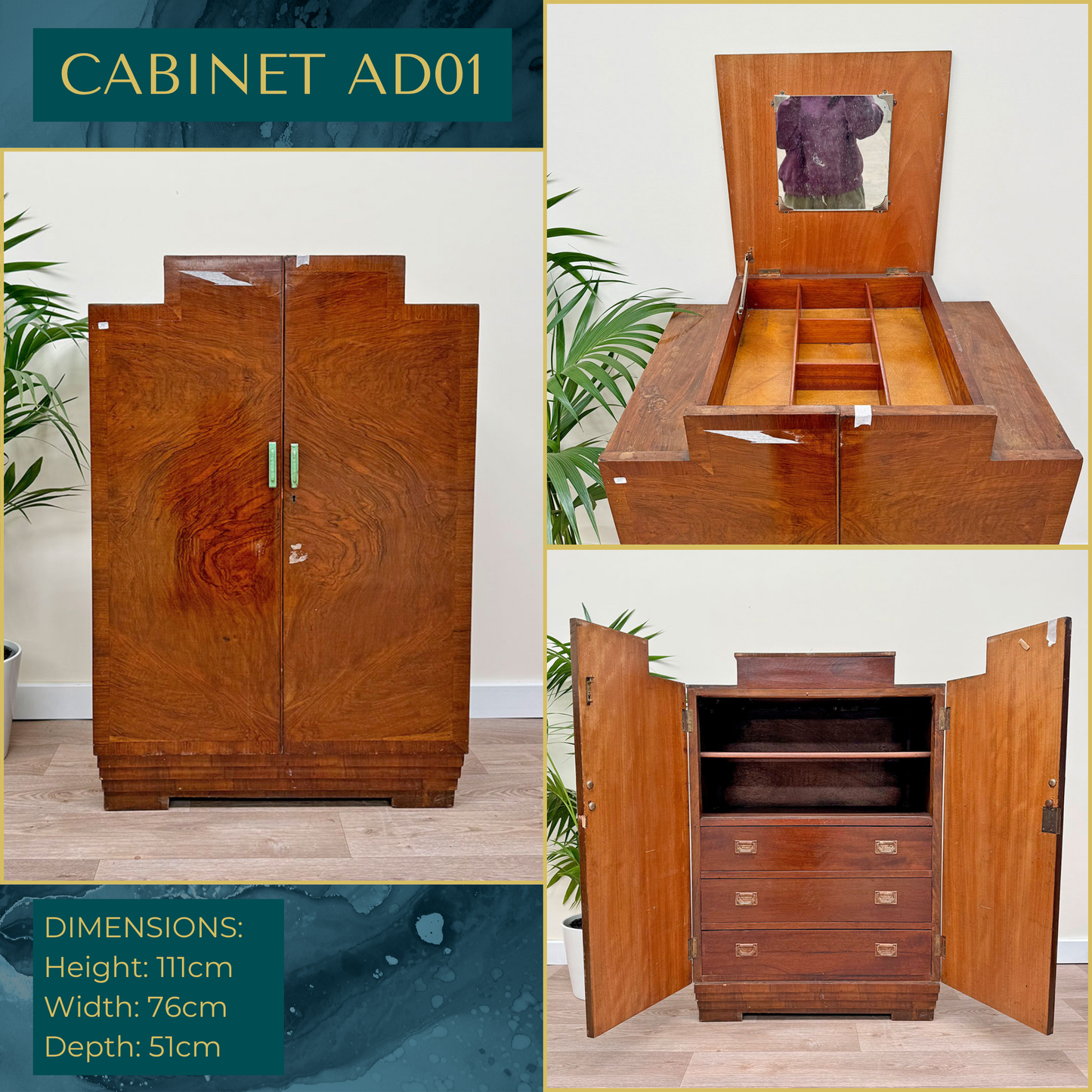Luxury Art Deco Walnut Cocktail Cabinet – Bespoke Commission Deposit