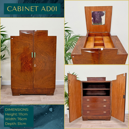 Luxury Art Deco Walnut Cocktail Cabinet – Bespoke Commission Deposit