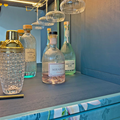 One-of-a-kind G Plan Fresco Drinks Cocktail Cabinet - Aqua Blue - Trailing Orchids - ‘The Humming Hour’