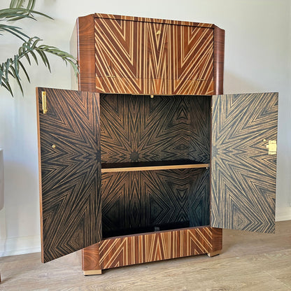 Luxury Art Deco Gold Starburst Walnut Drinks Cocktail Cabinet - ‘The Supernova’