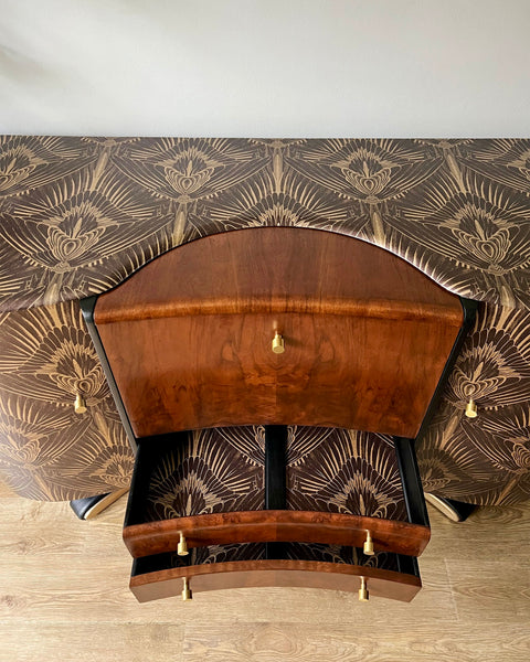 Art Deco Beautility Walnut Cocktail Cabinet with Black & Gold Decadent Design