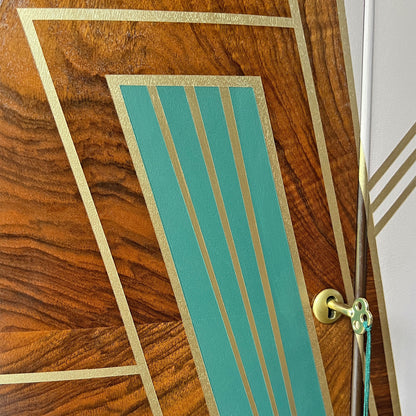 Large Vintage Walnut 1920s Art Deco Cocktail Cabinet - Bespoke Hand-Painted Design - *MADE TO ORDER*