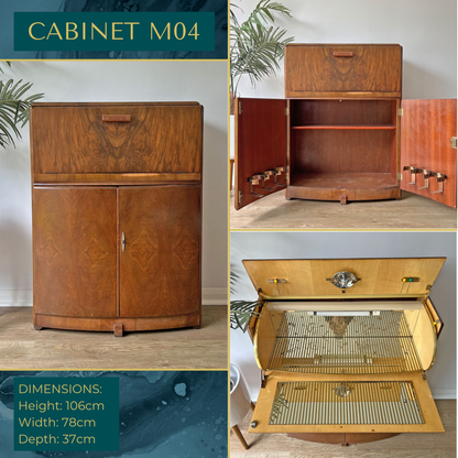 Vintage Walnut 1920s Art Deco Cocktail Cabinet - Bespoke Hand-Painted Design - *MADE TO ORDER*