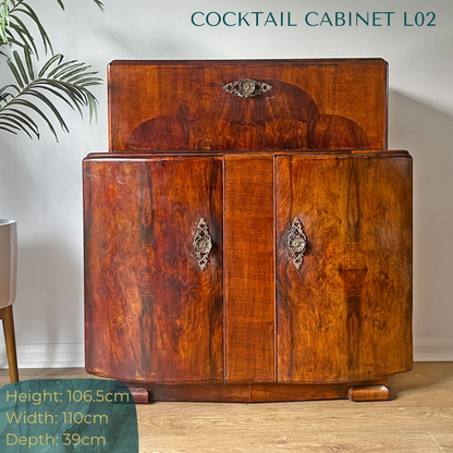 Large Vintage Walnut 1920s Art Deco Cocktail Cabinet - Bespoke Hand-Painted Design - *MADE TO ORDER*
