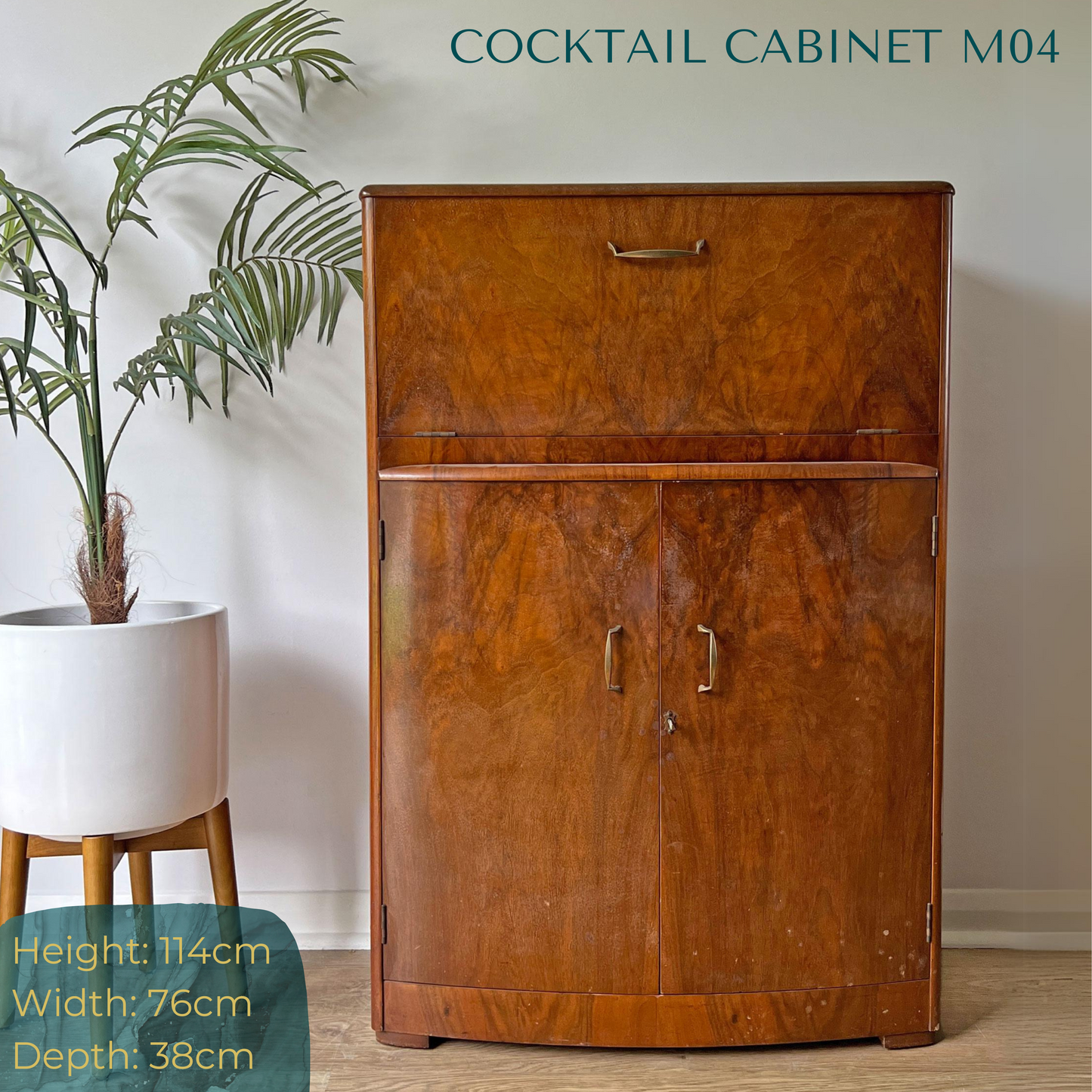Vintage Walnut 1920s Art Deco Cocktail Cabinet - Bespoke Pink & Blue Hand-Painted Design - *MADE TO ORDER*