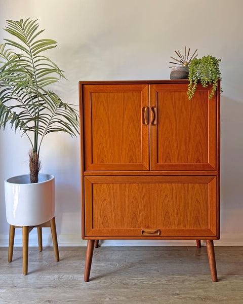 Vintage Mid Century G Plan Fresco Drinks Cocktail Cabinet on Wooden Legs - Tropical Parrot