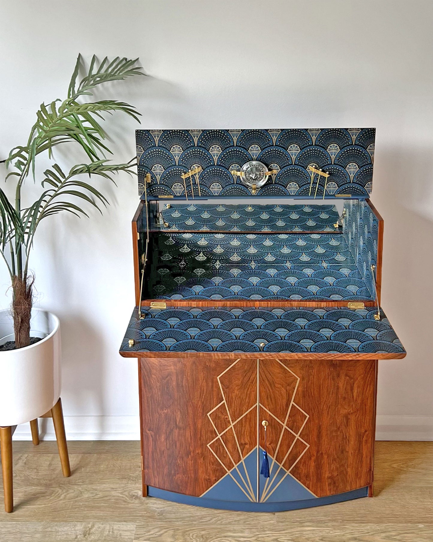 Vintage Walnut 1920s Art Deco Cocktail Cabinet - Bespoke Hand-Painted Design - Made to Order