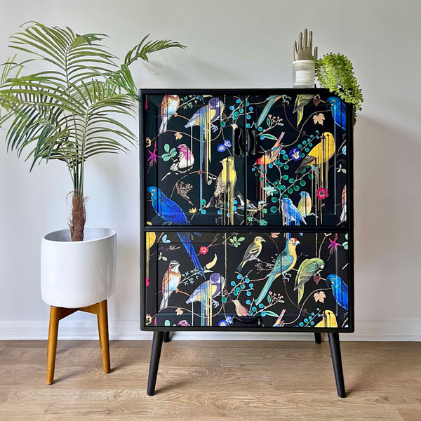 Vintage Mid Century G Plan Fresco Drinks Cocktail Cabinet - Christian Lacroix Birds Sinfonia - *MADE TO ORDER*