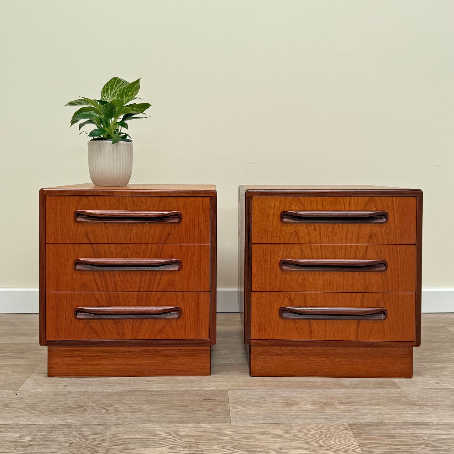 Pair of Refinished Vintage G Plan Fresco Teak Bedside Drawers