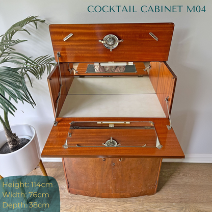 Vintage Walnut 1920s Art Deco Cocktail Cabinet - Bespoke Pink & Blue Hand-Painted Design - *MADE TO ORDER*