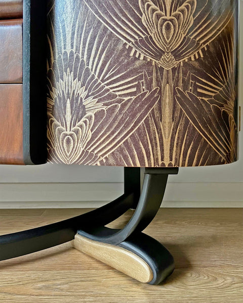 Art Deco Beautility Walnut Cocktail Cabinet with Black & Gold Decadent Design