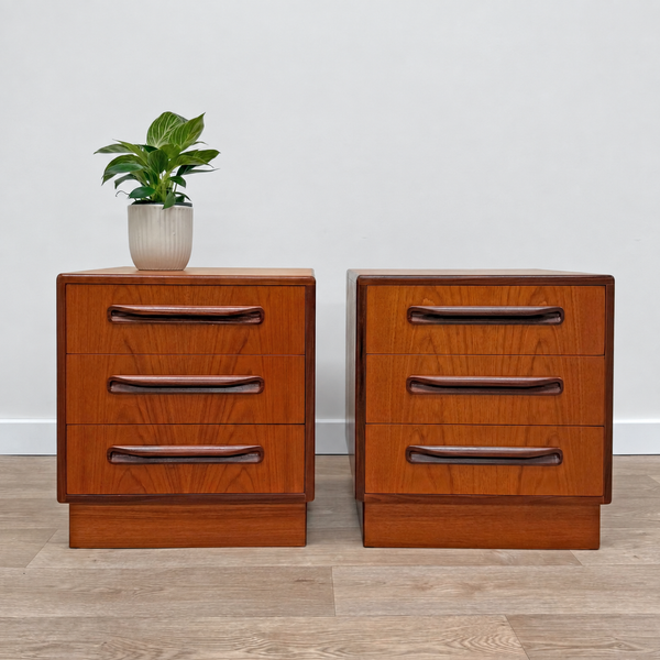 Rare Pair of Restored Vintage G Plan Fresco Teak Bedside Tables