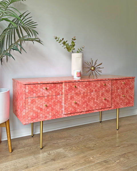 Vintage Sideboard TV Unit In Terracotta Hexagon Design