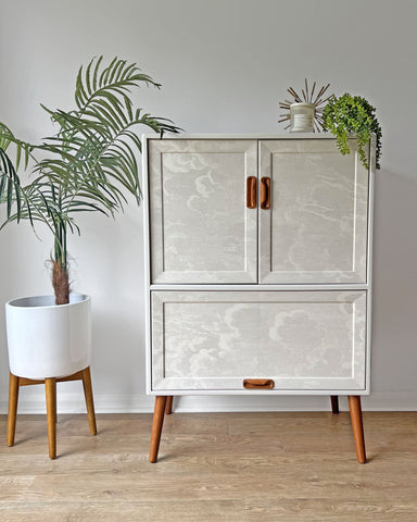 Vintage Mid Century G Plan Fresco Drinks Cocktail Cabinet - Fornasetti Novolette Clouds