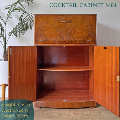 Vintage Walnut 1920s Art Deco Cocktail Cabinet - Bespoke Pink & Blue Hand-Painted Design - *MADE TO ORDER*